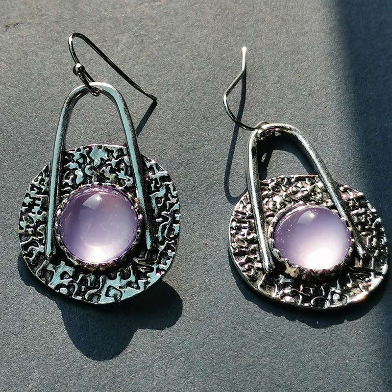 Boho auskarai su violetiniais akmenimis iš sidabro