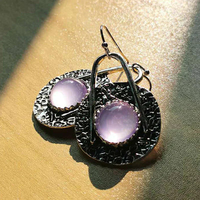 Boho auskarai su violetiniais akmenimis iš sidabro