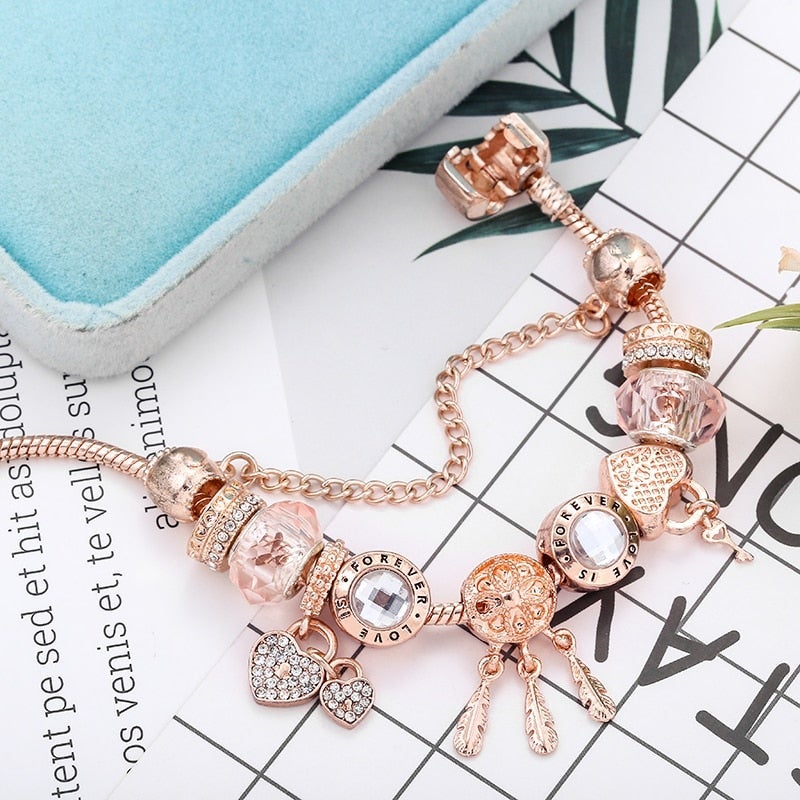 Sterlingo sidabro apyrankė Rose Dreamcatcher su pakabukais