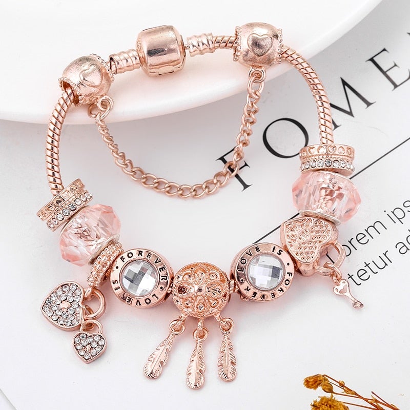 Sterlingo sidabro apyrankė Rose Dreamcatcher su pakabukais