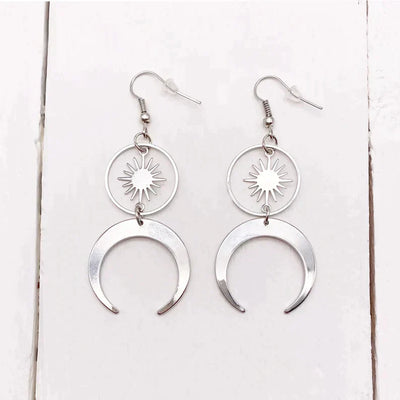 Stainless Steel Half Moon Crescent Earrings and Solar Talisman